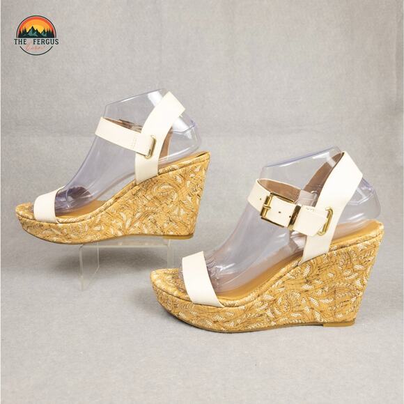 Arturo Chiang White Nude Wedge Summer Sandals Ankle Strap Neutral Women's Size 8 - Picture 4 of 12